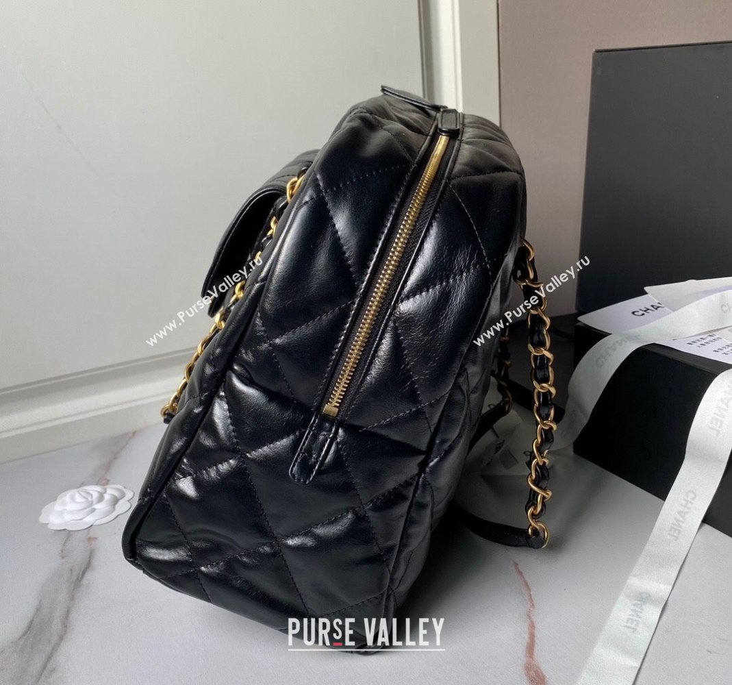 Chanel Shiny Calfskin Bowling Bag Black AS4812 2024 (yezi-240808005)