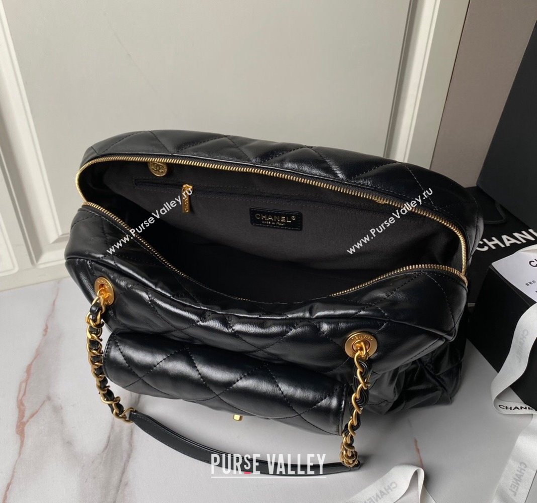 Chanel Shiny Calfskin Bowling Bag Black AS4812 2024 (yezi-240808005)