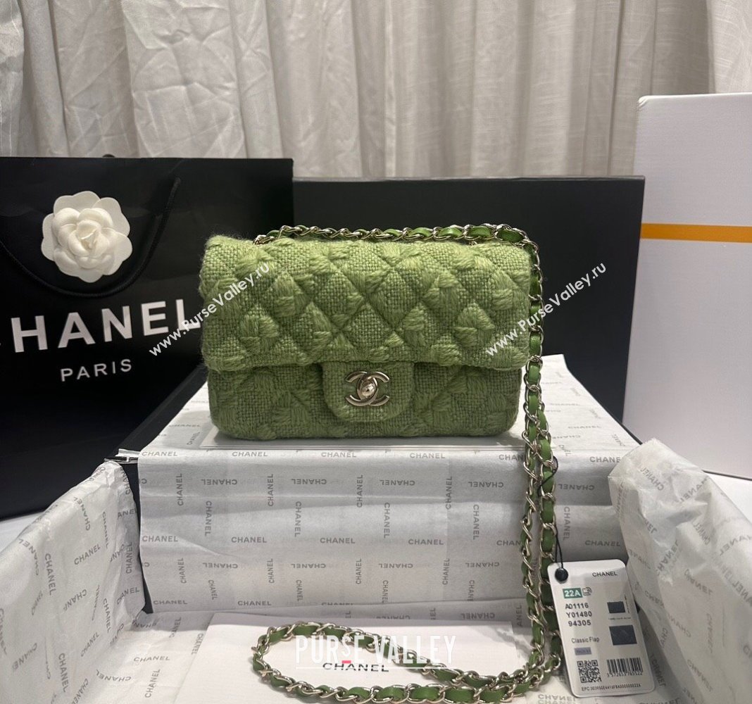 Chanel Classic Tweed Mini Flap Bag A69900 Green 2024 0808 (yezi-240808006)