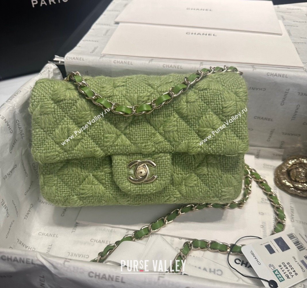 Chanel Classic Tweed Mini Flap Bag A69900 Green 2024 0808 (yezi-240808006)