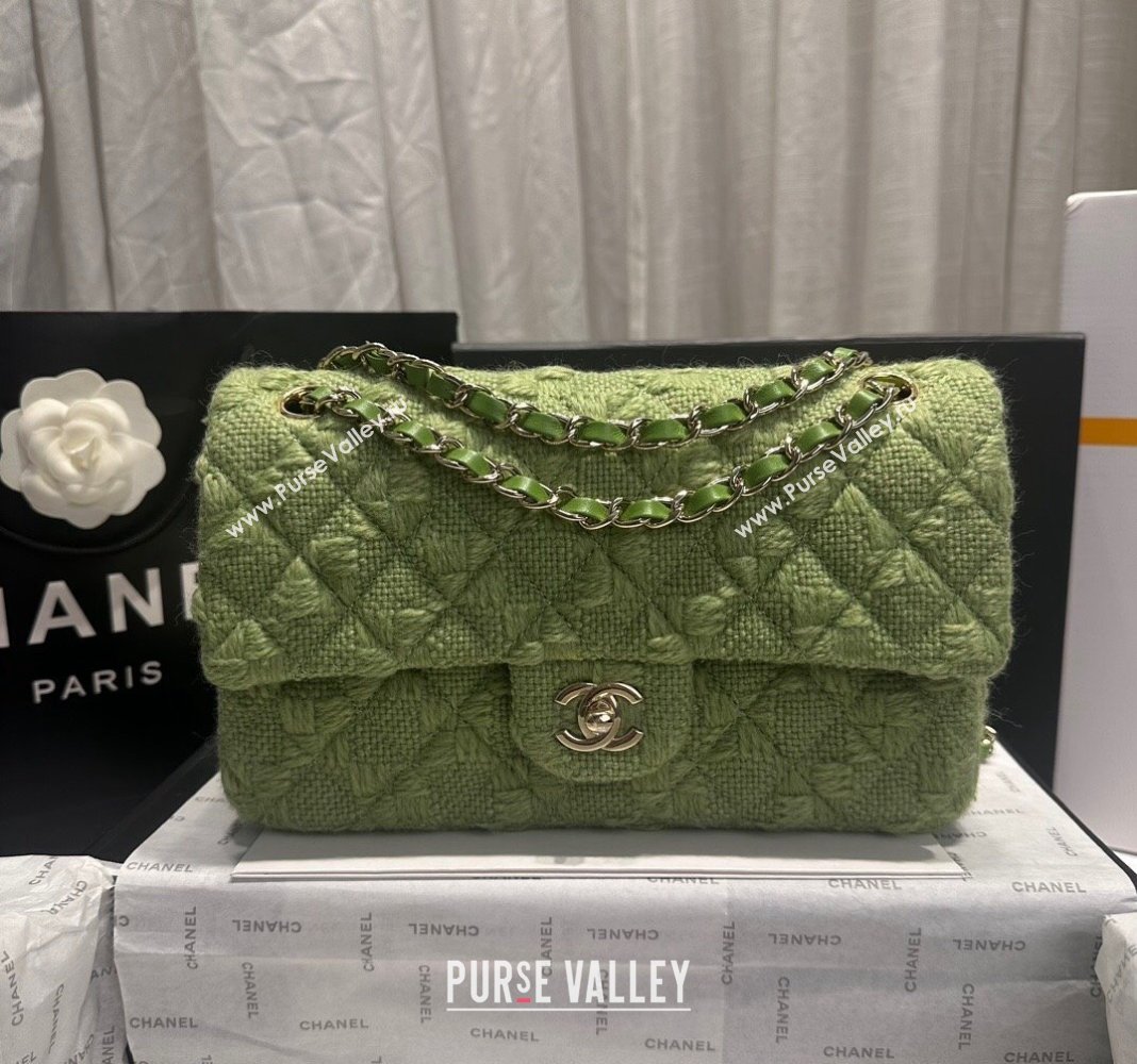 Chanel Classic Tweed Medium Flap Bag A01112 Green 2024 0808 (yezi-240808009)