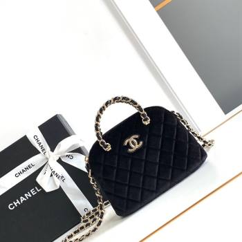 Chanel Velvet Clutch with Chain and Top Handle Black 2024 AP3354 (yezi-240808017)