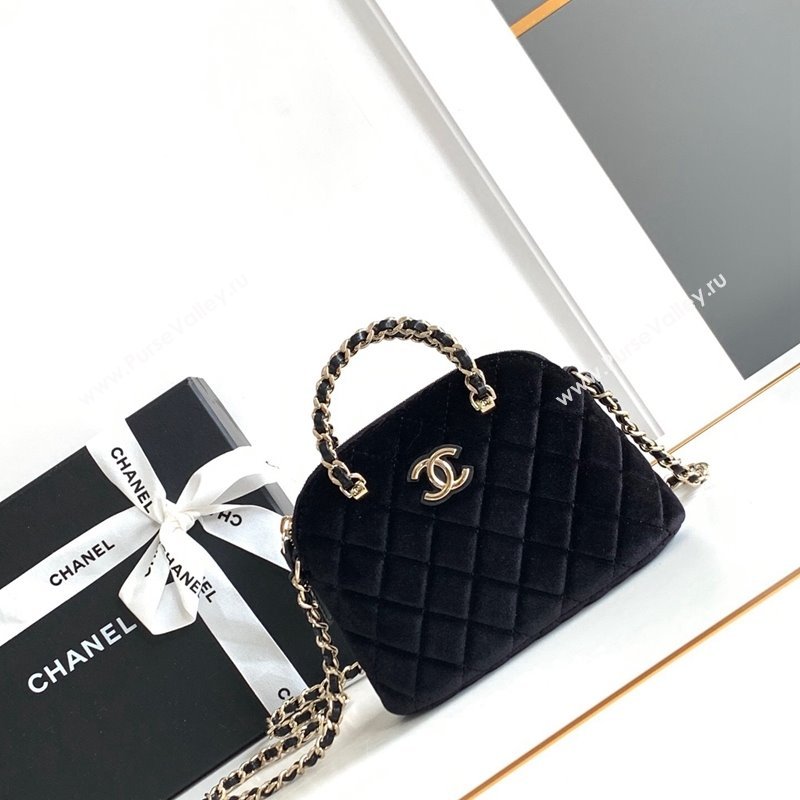 Chanel Velvet Clutch with Chain and Top Handle Black 2024 AP3354 (yezi-240808017)