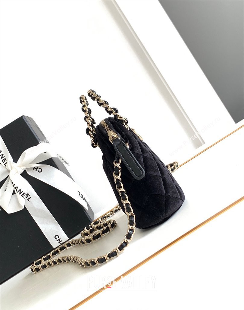 Chanel Velvet Clutch with Chain and Top Handle Black 2024 AP3354 (yezi-240808017)