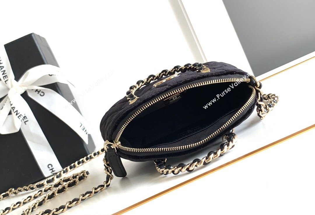 Chanel Velvet Clutch with Chain and Top Handle Black 2024 AP3354 (yezi-240808017)