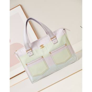 Chanel Fabric Shopping bag AS4719 Pale Purple/Blue/Green 2024 (yezi-240808018)