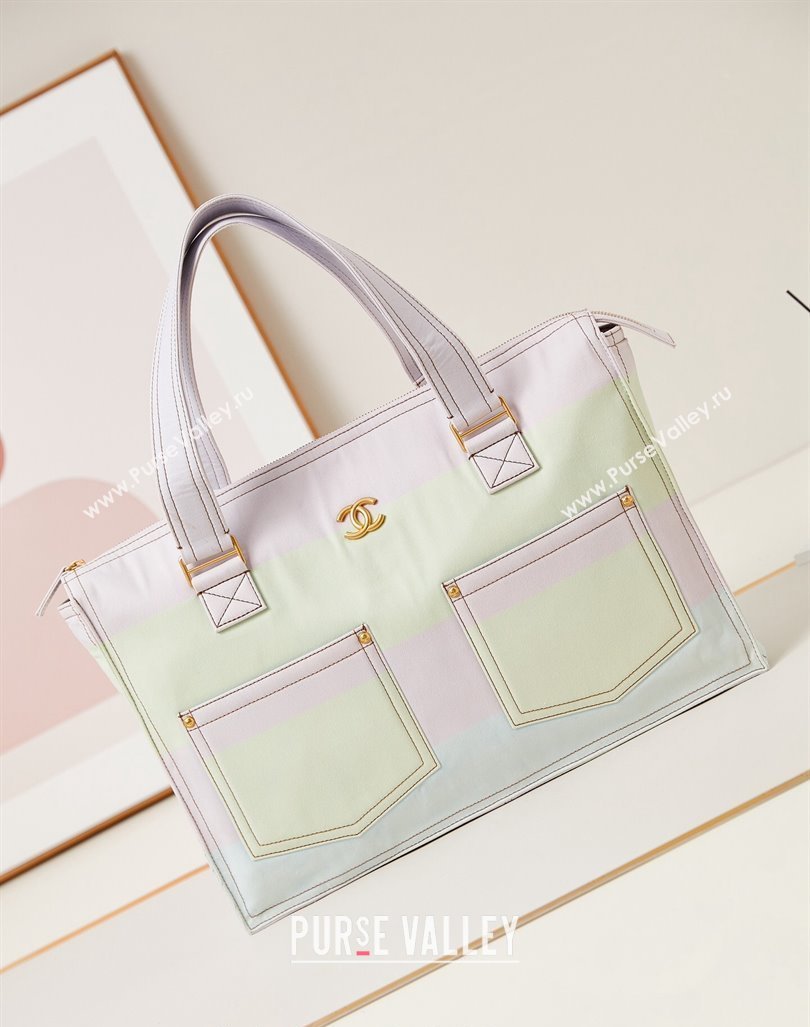 Chanel Fabric Shopping bag AS4719 Pale Purple/Blue/Green 2024 (yezi-240808018)