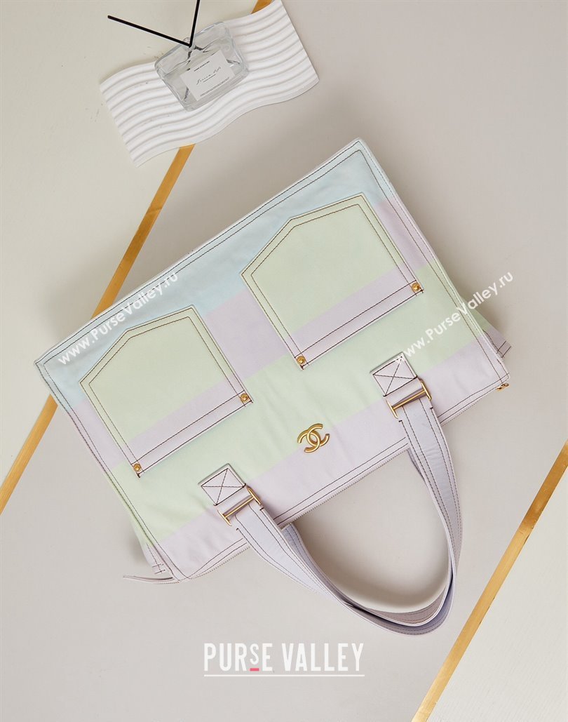 Chanel Fabric Shopping bag AS4719 Pale Purple/Blue/Green 2024 (yezi-240808018)