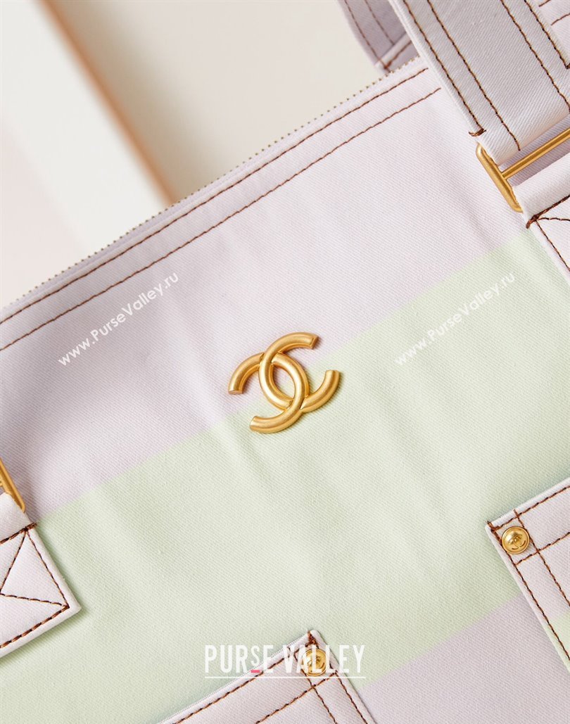 Chanel Fabric Shopping bag AS4719 Pale Purple/Blue/Green 2024 (yezi-240808018)