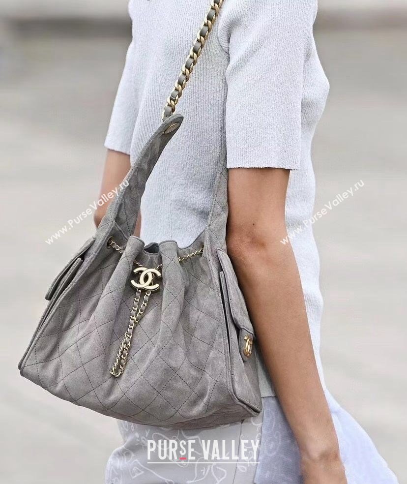 Chanel Suede Shopping Bag Grey 2025C 0808 (yezi-240808036)