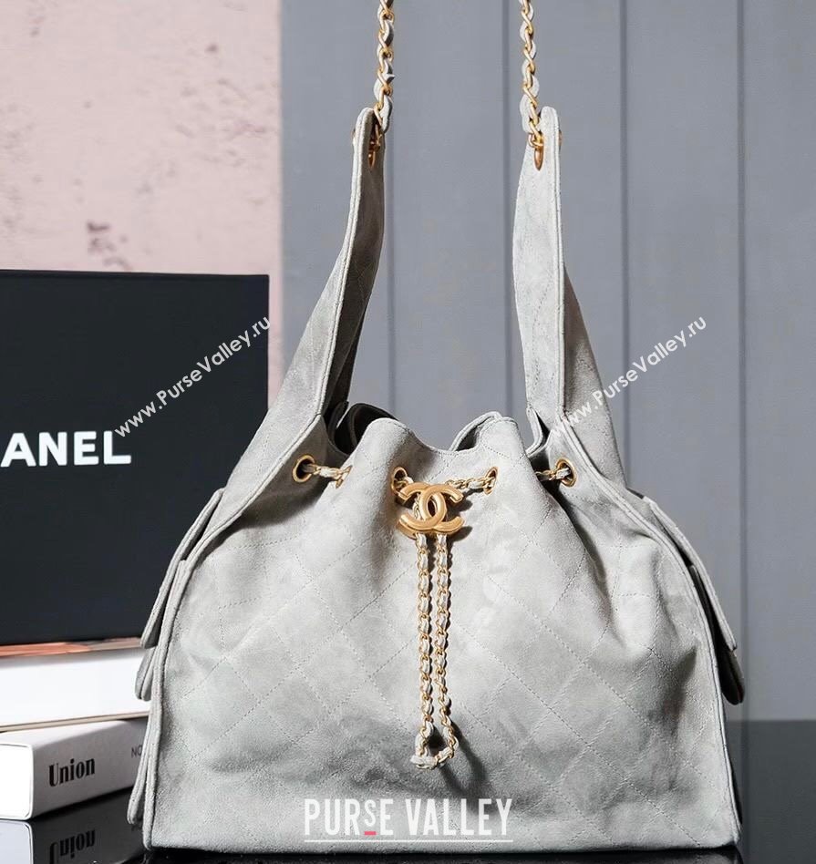 Chanel Suede Shopping Bag Grey 2025C 0808 (yezi-240808036)