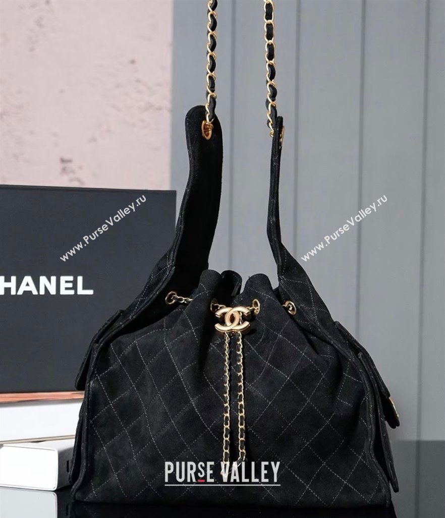 Chanel Suede Shopping Bag Black 2025C 0808 (yezi-240808037)