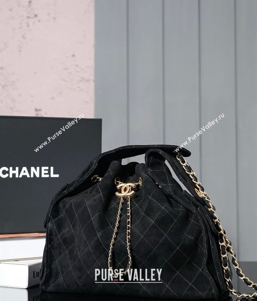 Chanel Suede Shopping Bag Black 2025C 0808 (yezi-240808037)