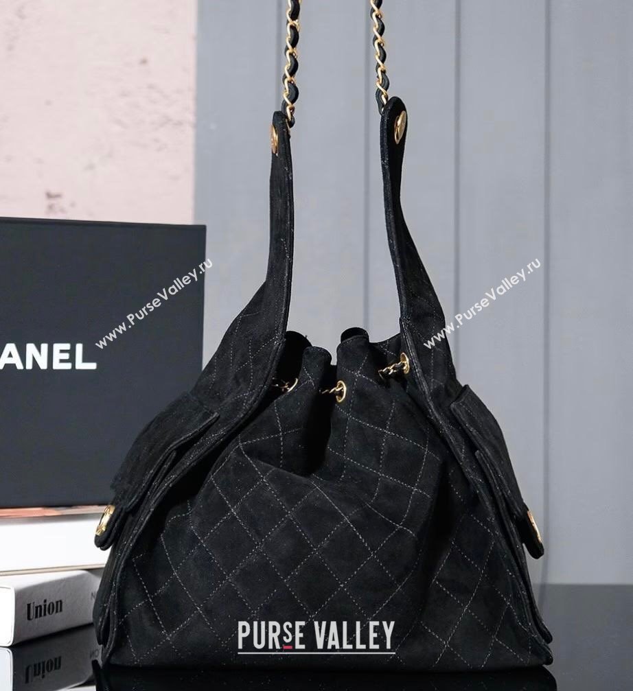 Chanel Suede Shopping Bag Black 2025C 0808 (yezi-240808037)