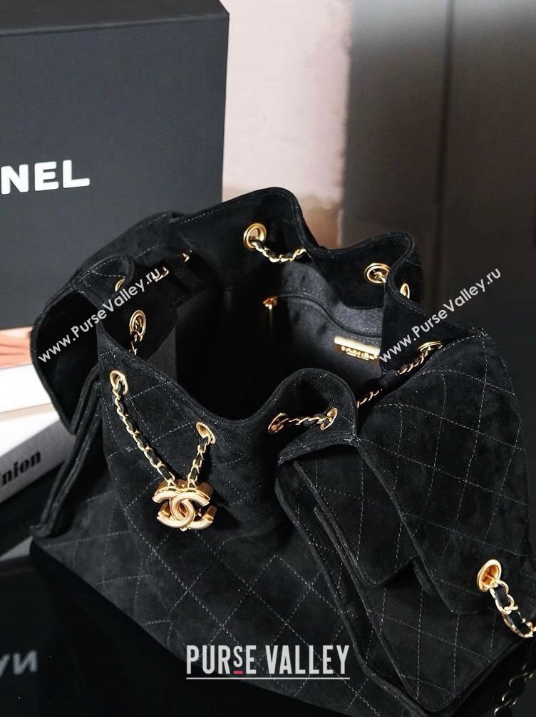 Chanel Suede Shopping Bag Black 2025C 0808 (yezi-240808037)