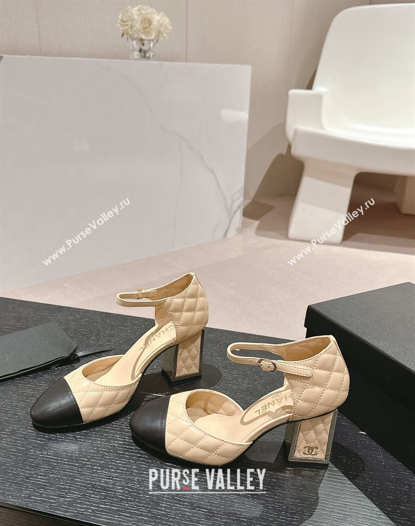 Chanel Quilted Lambskin Mary Janes Pumps 6.5cm Beige 2024 G45235 (MD-240816093)