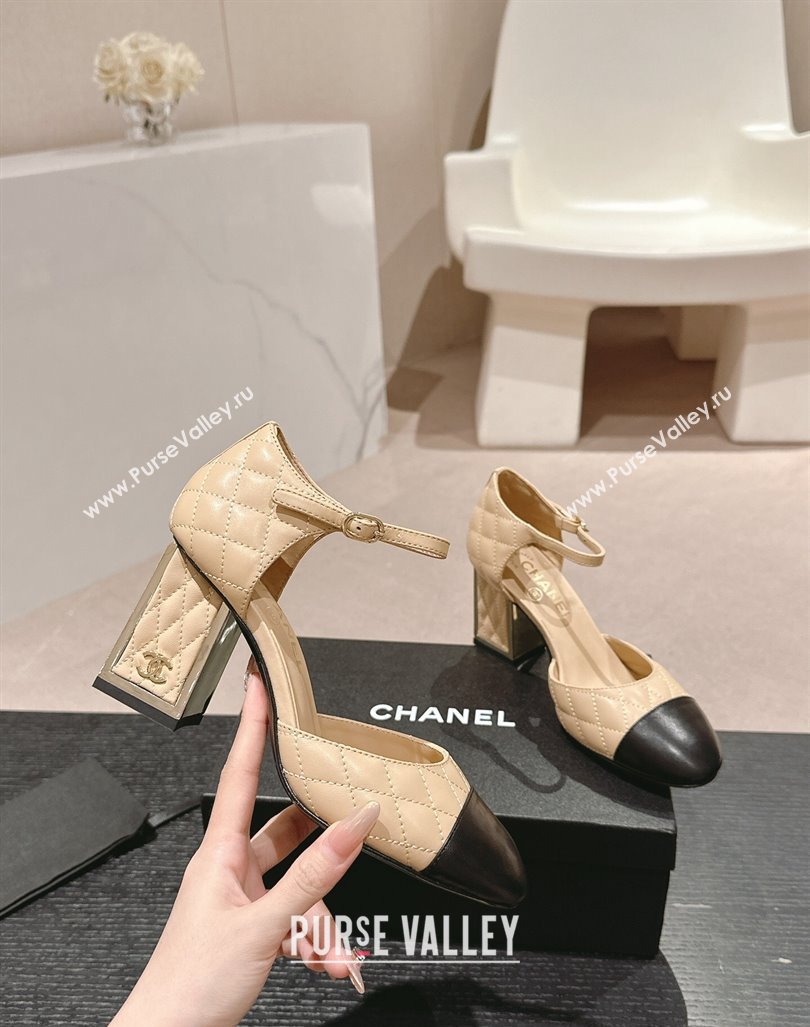 Chanel Quilted Lambskin Mary Janes Pumps 6.5cm Beige 2024 G45235 (MD-240816093)