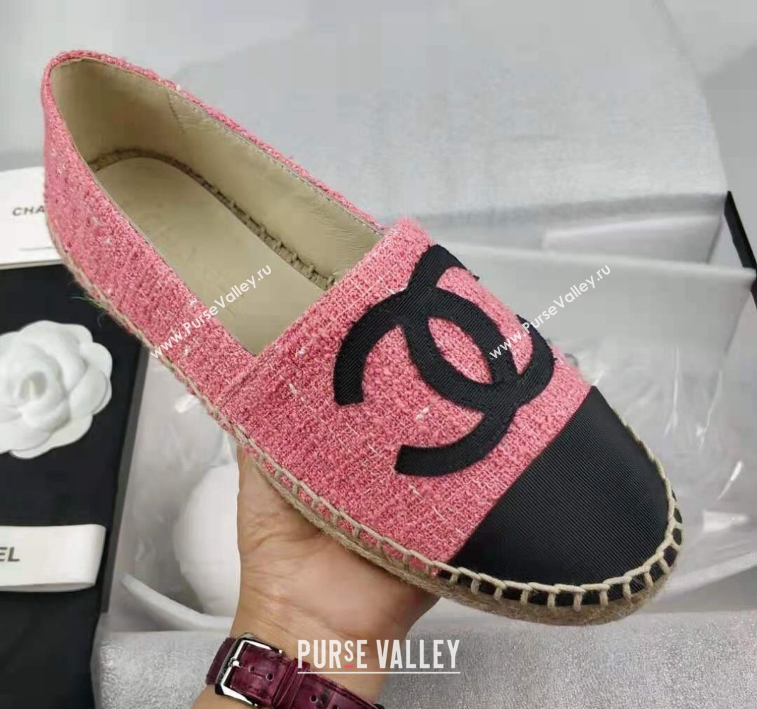 Chanel Tweed Grosgrain Espadrilles Flat Pink 2024 0815 (MD-240815127)