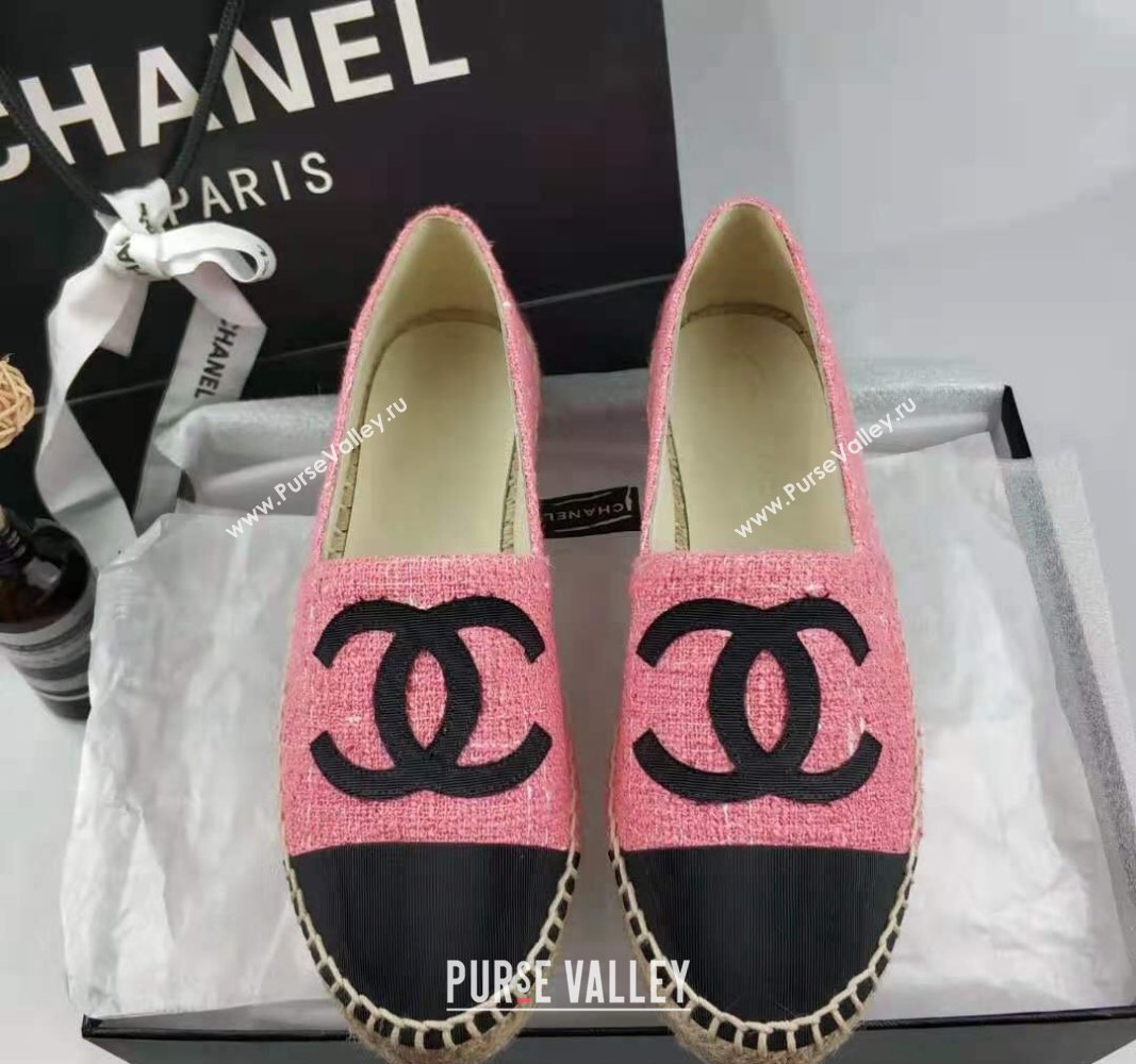 Chanel Tweed Grosgrain Espadrilles Flat Pink 2024 0815 (MD-240815127)