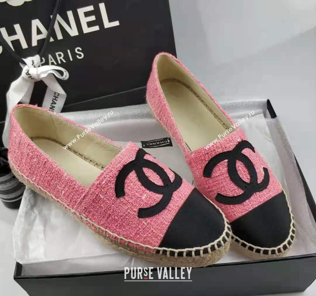 Chanel Tweed Grosgrain Espadrilles Flat Pink 2024 0815 (MD-240815127)