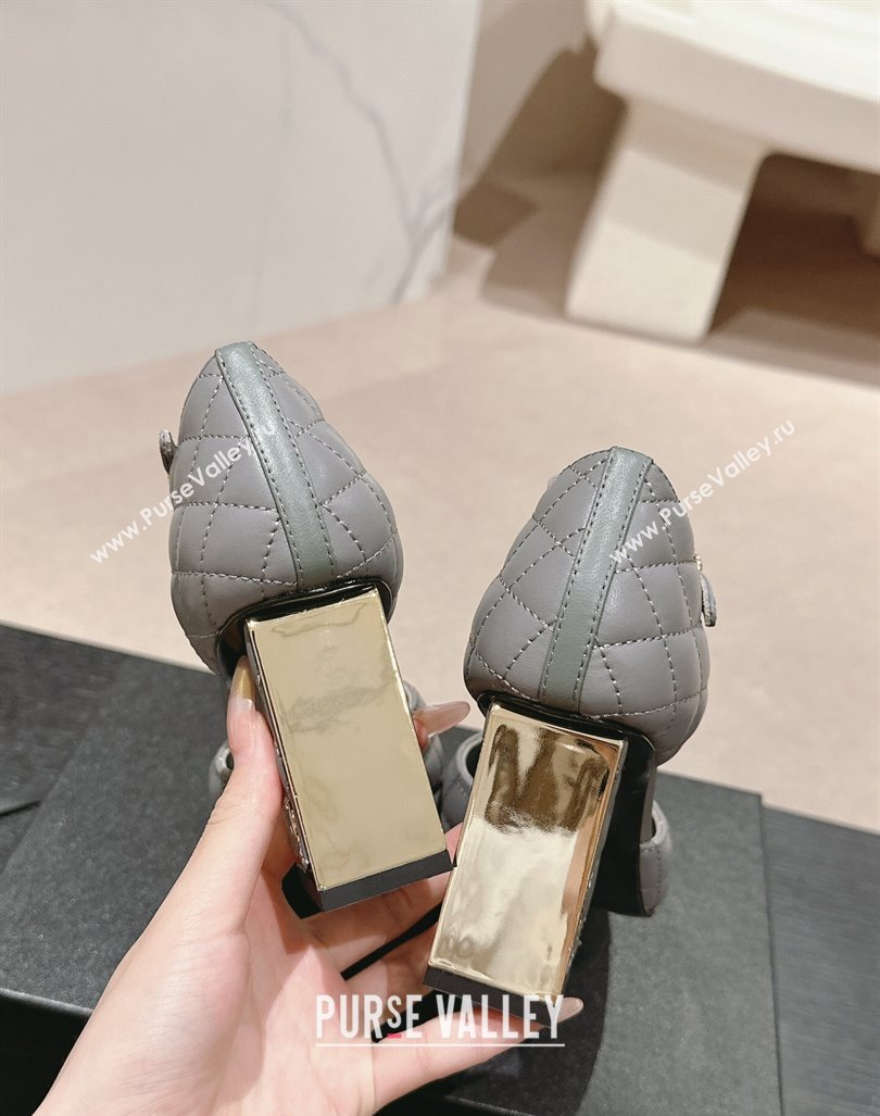 Chanel Quilted Lambskin Mary Janes Pumps 6.5cm Grey 2024 G45235 (MD-240816095)