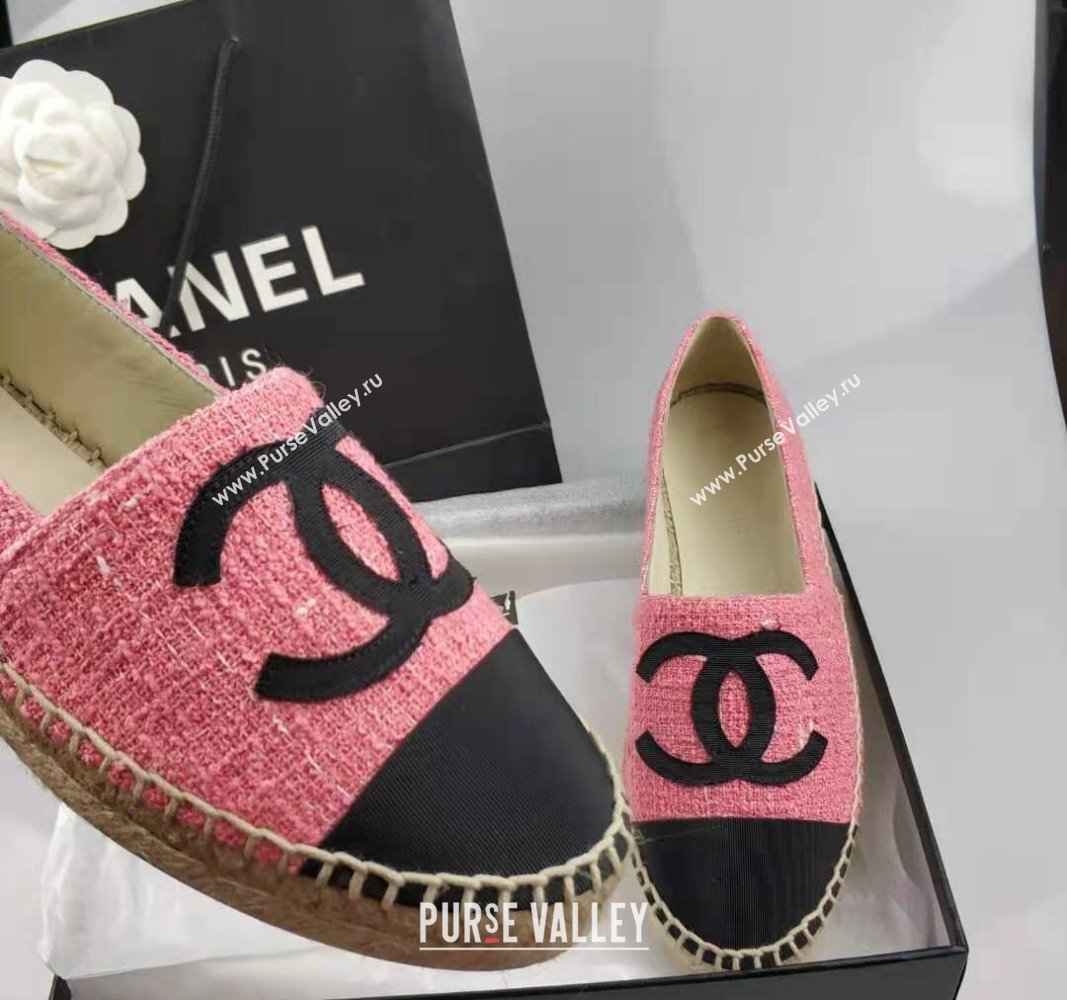 Chanel Tweed Grosgrain Espadrilles Flat Pink 2024 0815 (MD-240815127)