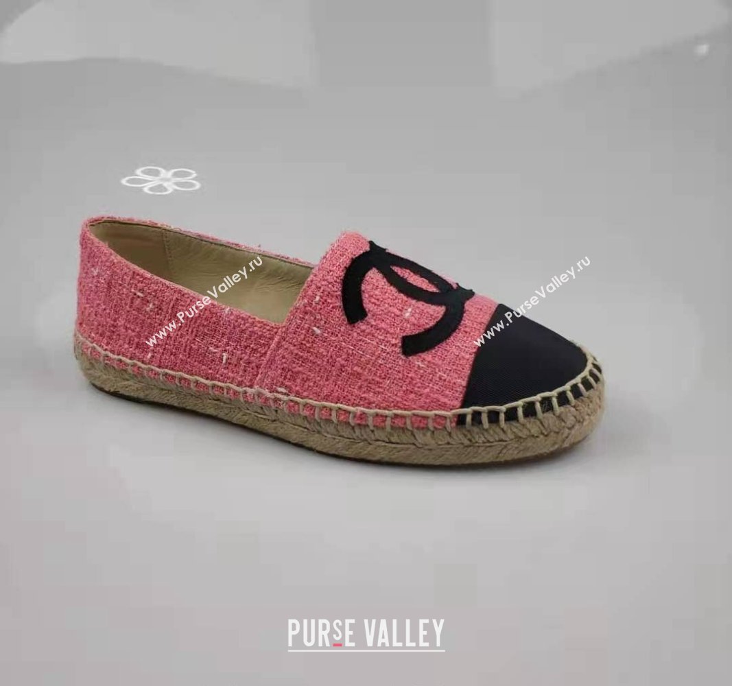 Chanel Tweed Grosgrain Espadrilles Flat Pink 2024 0815 (MD-240815127)