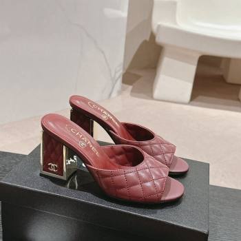 Chanel Quilted Lambskin Slides Sandal 6.5cm Burgundy 2024 G45235 (MD-240816098)