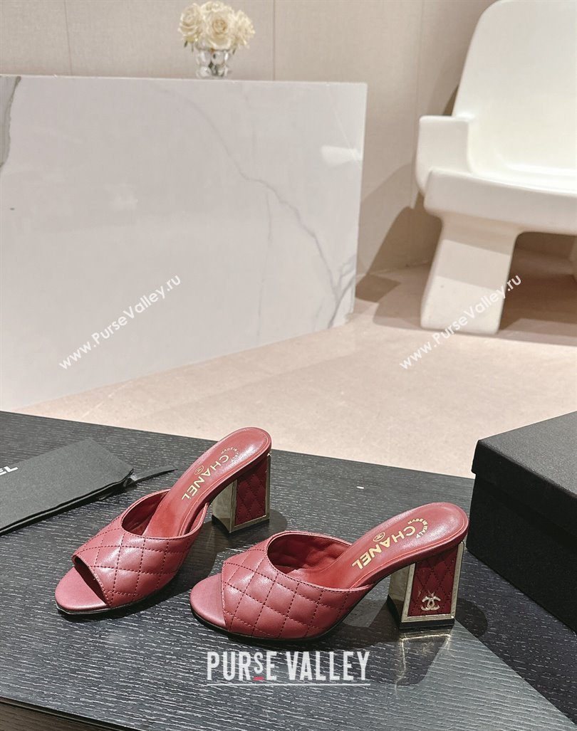 Chanel Quilted Lambskin Slides Sandal 6.5cm Burgundy 2024 G45235 (MD-240816098)