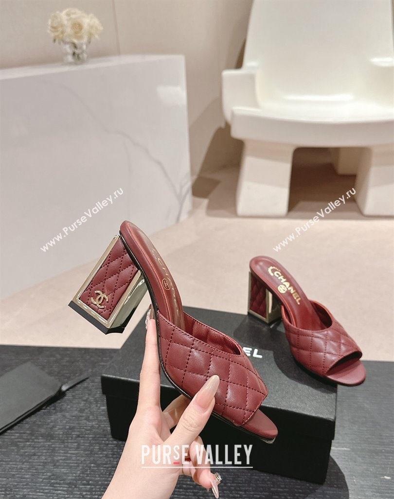 Chanel Quilted Lambskin Slides Sandal 6.5cm Burgundy 2024 G45235 (MD-240816098)