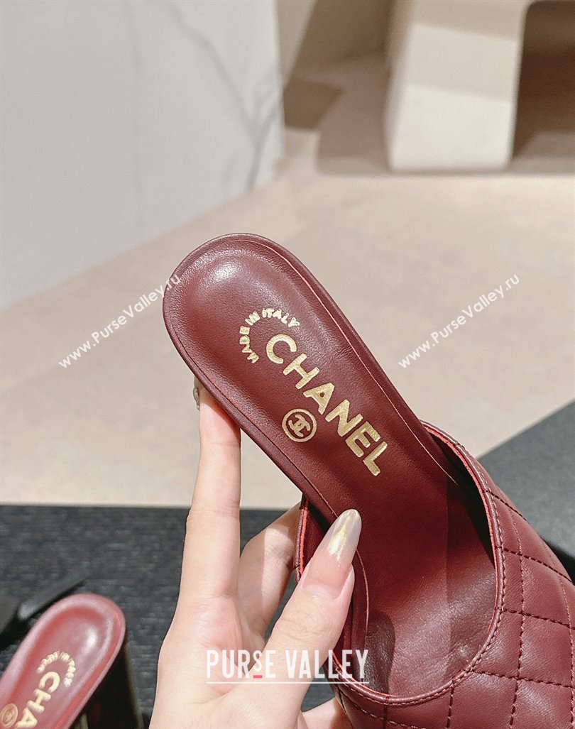 Chanel Quilted Lambskin Slides Sandal 6.5cm Burgundy 2024 G45235 (MD-240816098)