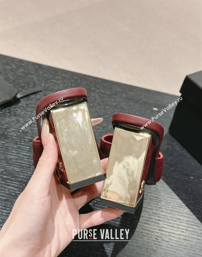 Chanel Quilted Lambskin Slides Sandal 6.5cm Burgundy 2024 G45235 (MD-240816098)