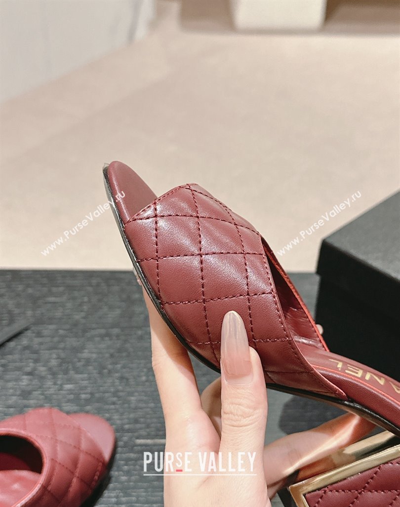 Chanel Quilted Lambskin Slides Sandal 6.5cm Burgundy 2024 G45235 (MD-240816098)
