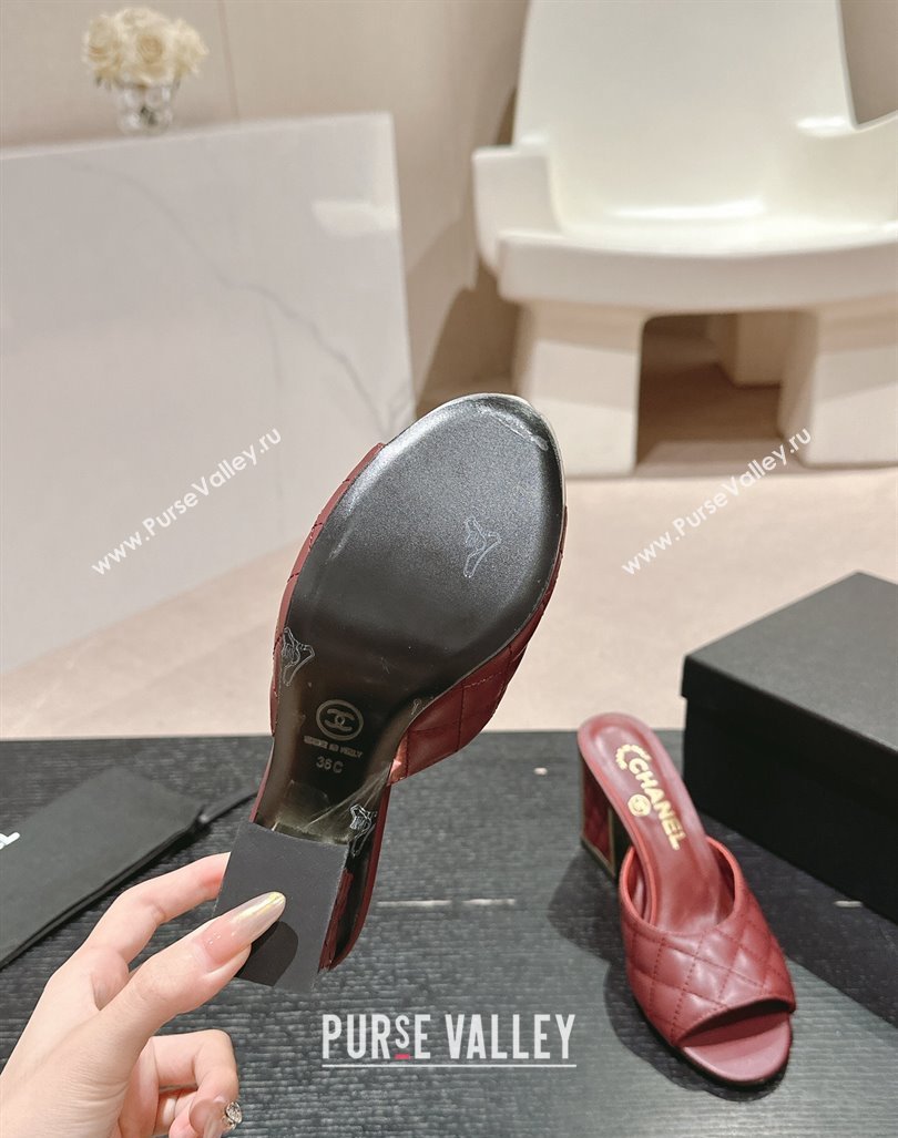 Chanel Quilted Lambskin Slides Sandal 6.5cm Burgundy 2024 G45235 (MD-240816098)
