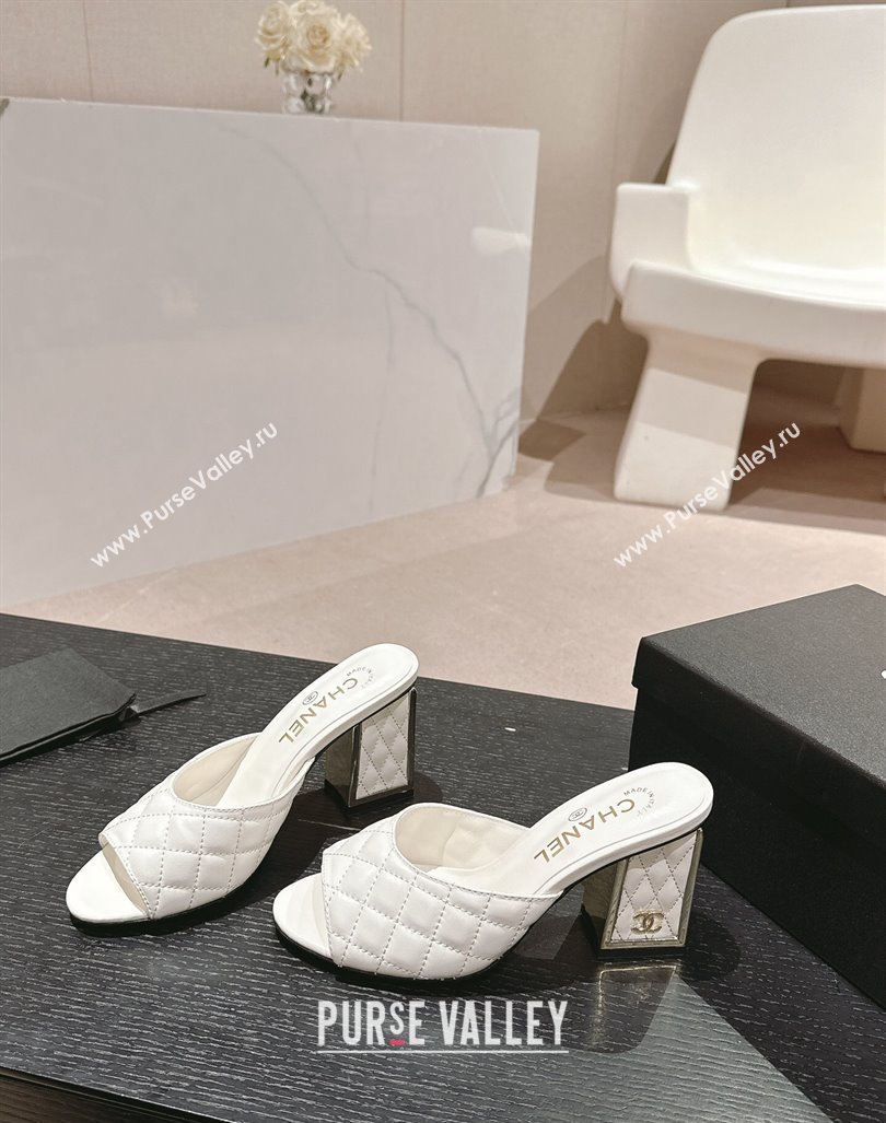 Chanel Quilted Lambskin Slides Sandal 6.5cm White 2024 G45235 (MD-240816099)