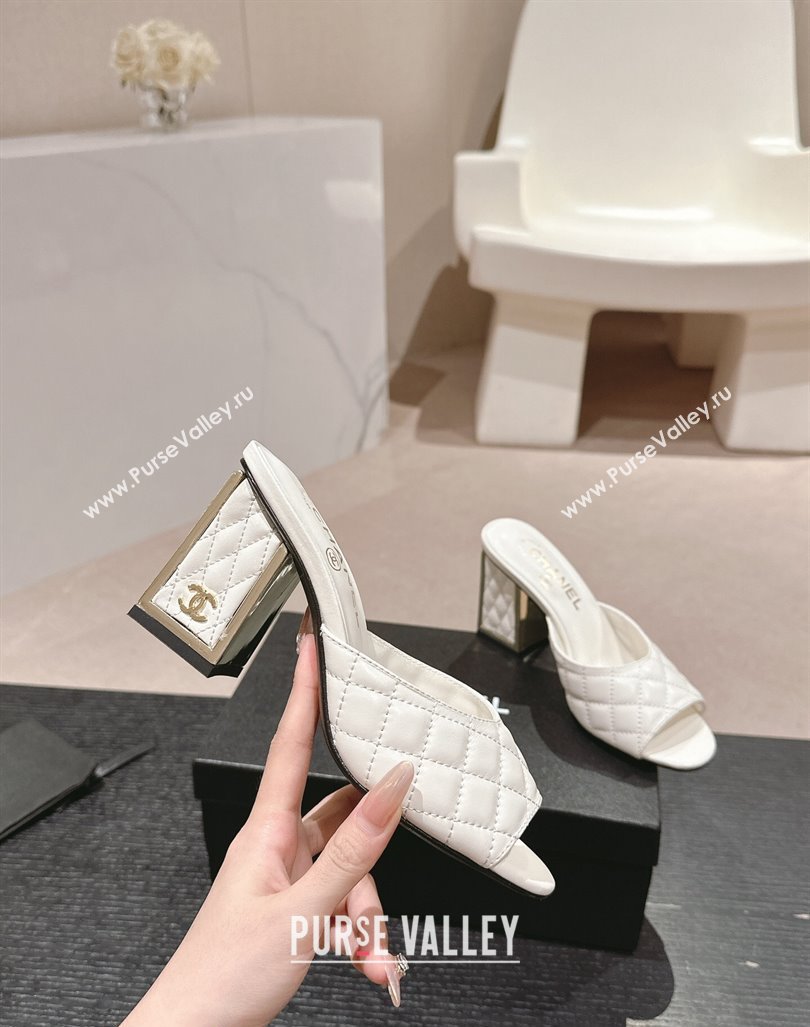 Chanel Quilted Lambskin Slides Sandal 6.5cm White 2024 G45235 (MD-240816099)