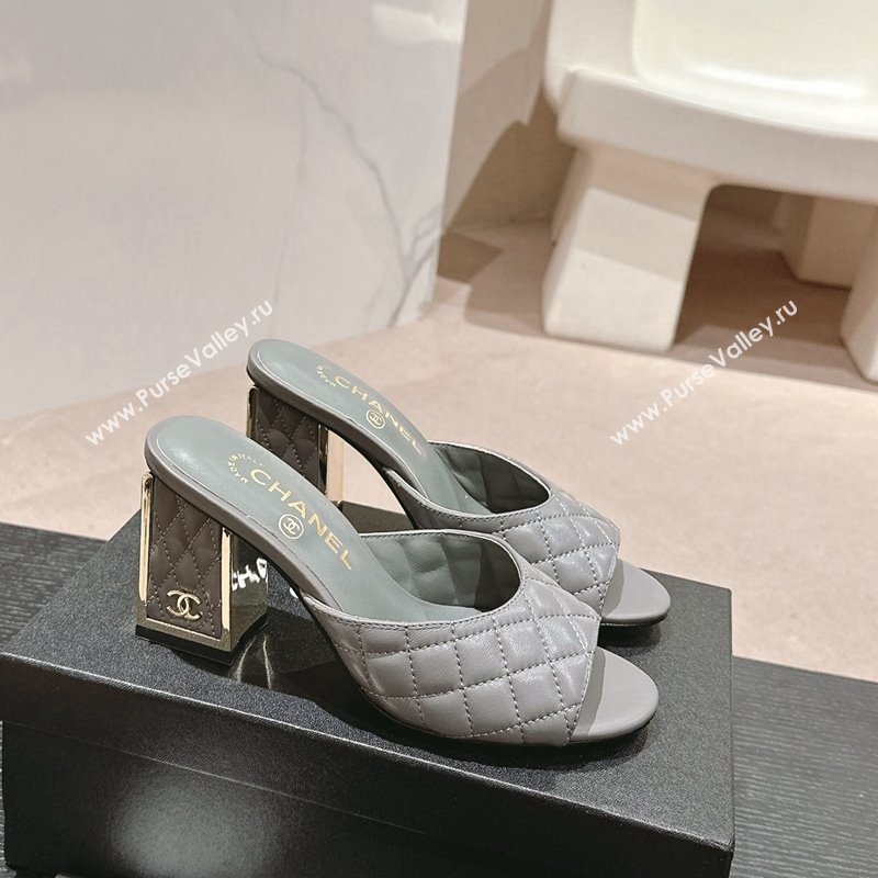 Chanel Quilted Lambskin Slides Sandal 6.5cm Grey 2024 G45235 (MD-240816100)