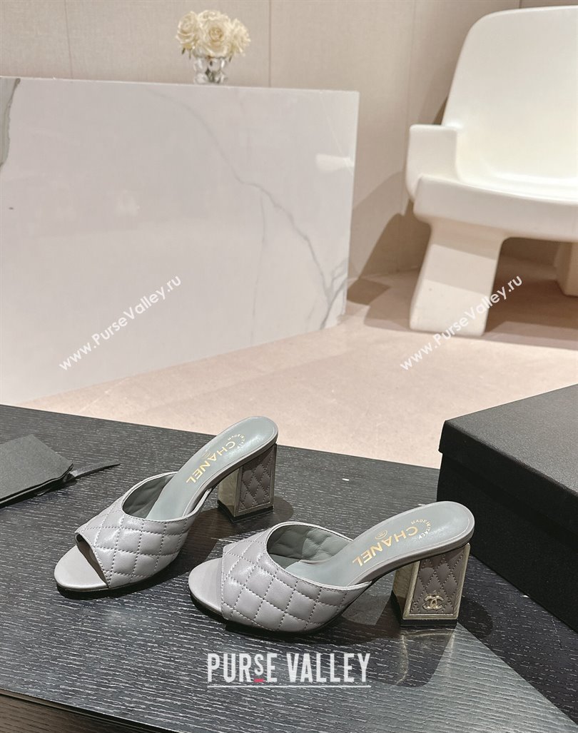 Chanel Quilted Lambskin Slides Sandal 6.5cm Grey 2024 G45235 (MD-240816100)