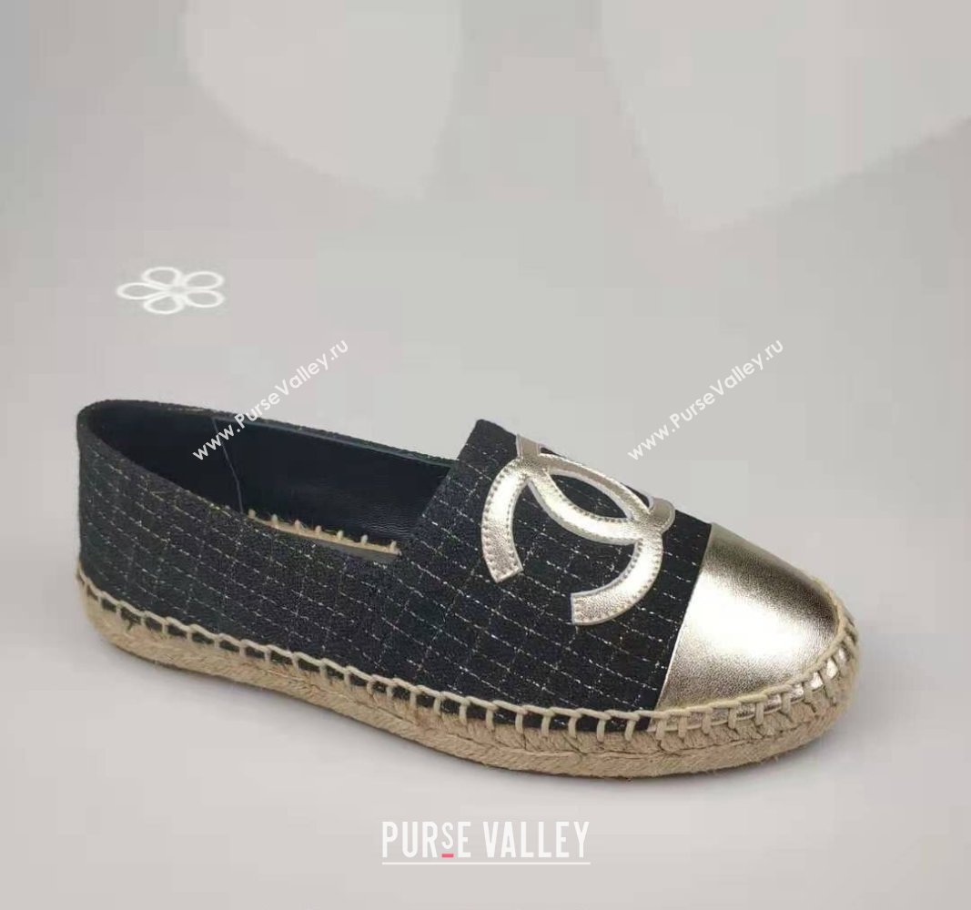 Chanel Tweed Lambskin Espadrilles Flat Black/Gold 2024 081508 (MD-240815128)