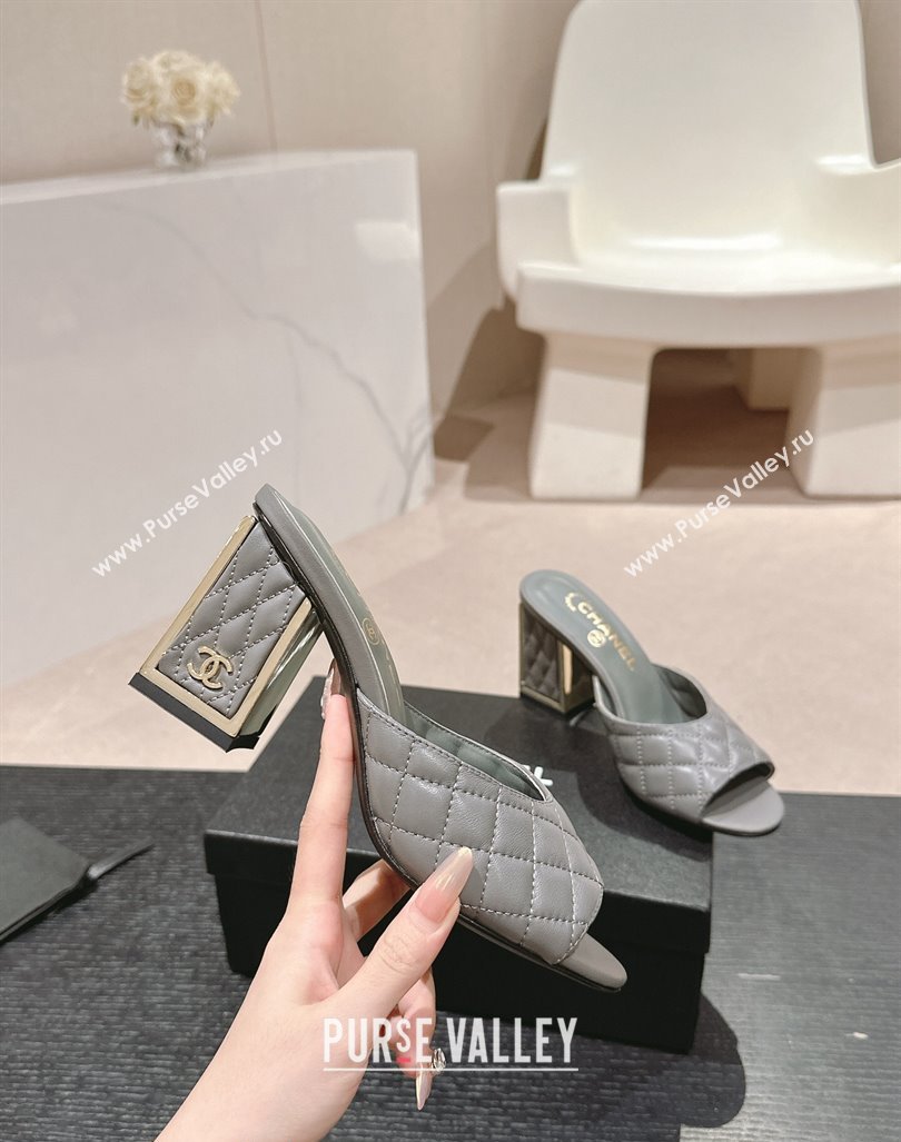 Chanel Quilted Lambskin Slides Sandal 6.5cm Grey 2024 G45235 (MD-240816100)