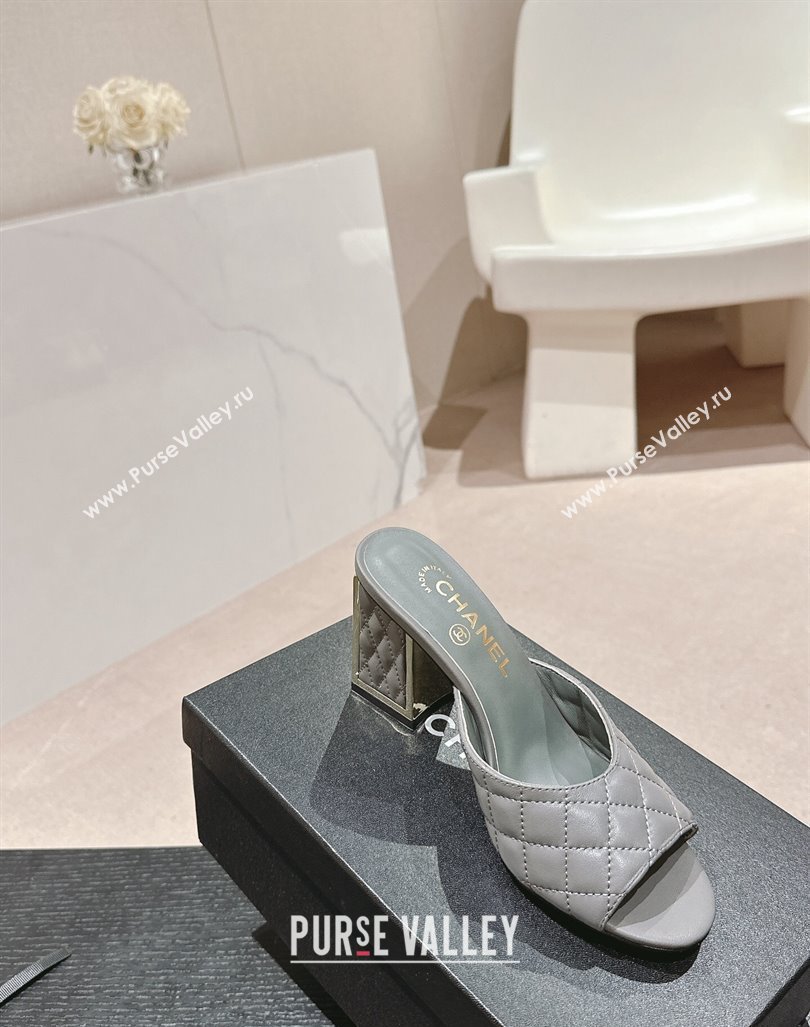 Chanel Quilted Lambskin Slides Sandal 6.5cm Grey 2024 G45235 (MD-240816100)