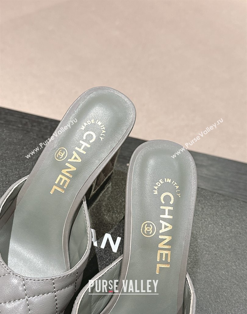 Chanel Quilted Lambskin Slides Sandal 6.5cm Grey 2024 G45235 (MD-240816100)