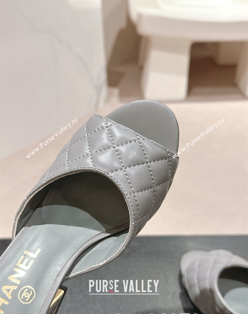 Chanel Quilted Lambskin Slides Sandal 6.5cm Grey 2024 G45235 (MD-240816100)