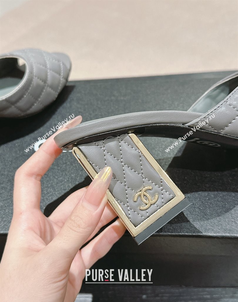 Chanel Quilted Lambskin Slides Sandal 6.5cm Grey 2024 G45235 (MD-240816100)