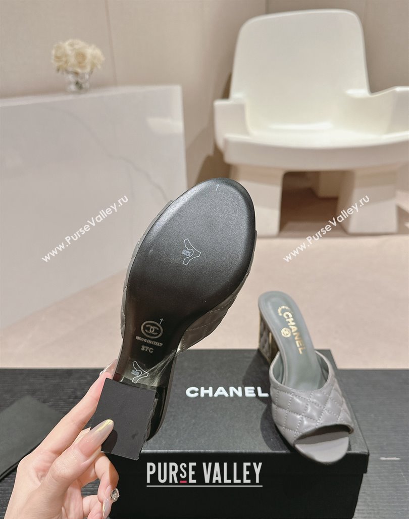 Chanel Quilted Lambskin Slides Sandal 6.5cm Grey 2024 G45235 (MD-240816100)