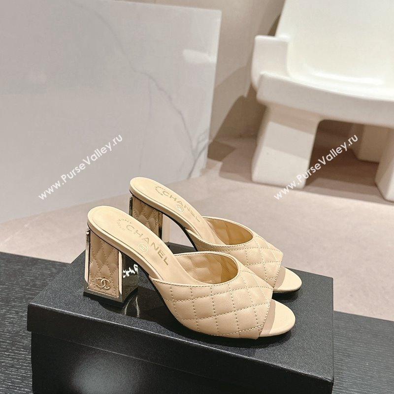 Chanel Quilted Lambskin Slides Sandal 6.5cm Beige 2024 G45235 (MD-240816101)