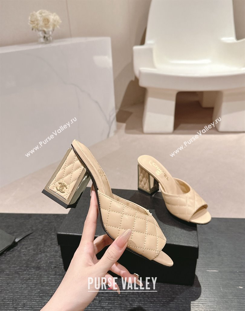 Chanel Quilted Lambskin Slides Sandal 6.5cm Beige 2024 G45235 (MD-240816101)