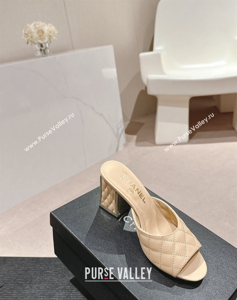 Chanel Quilted Lambskin Slides Sandal 6.5cm Beige 2024 G45235 (MD-240816101)