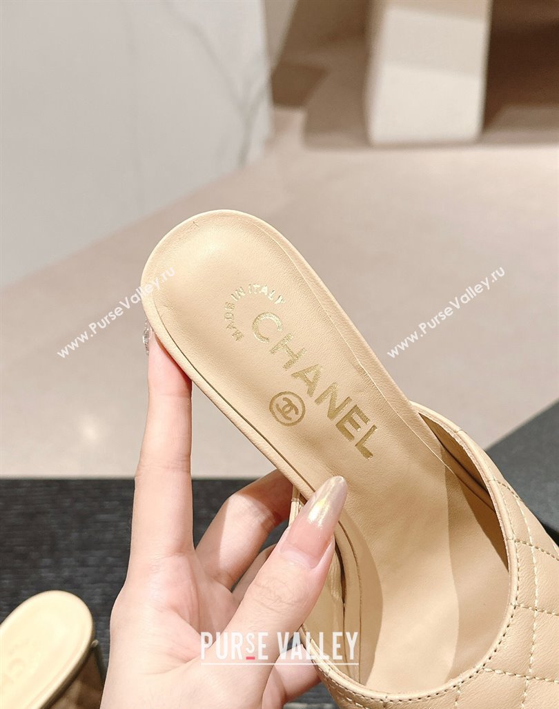 Chanel Quilted Lambskin Slides Sandal 6.5cm Beige 2024 G45235 (MD-240816101)