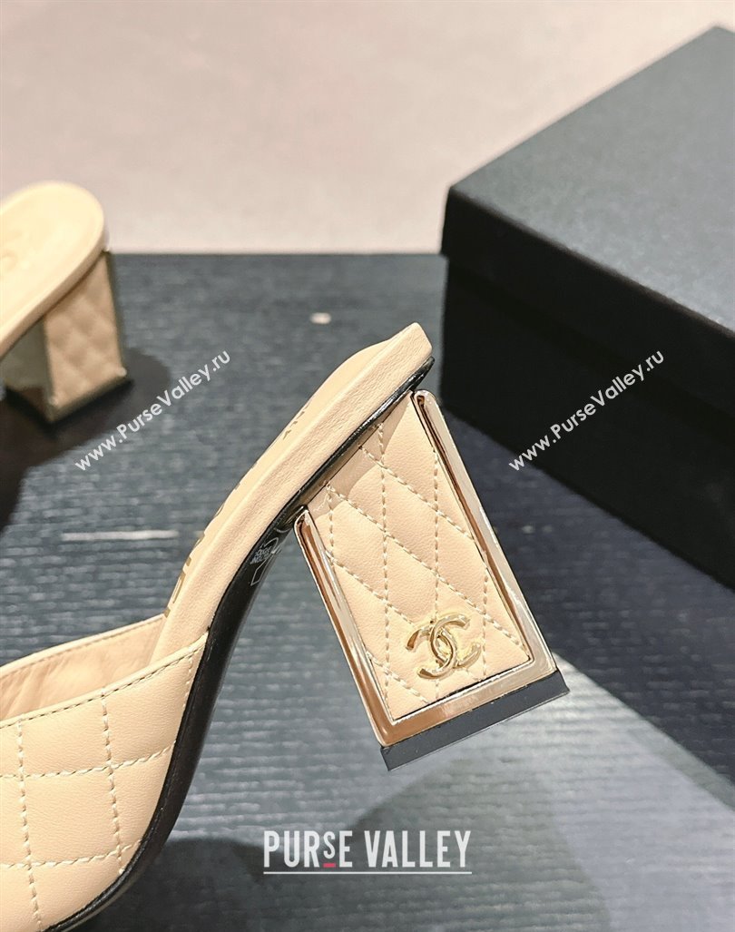 Chanel Quilted Lambskin Slides Sandal 6.5cm Beige 2024 G45235 (MD-240816101)